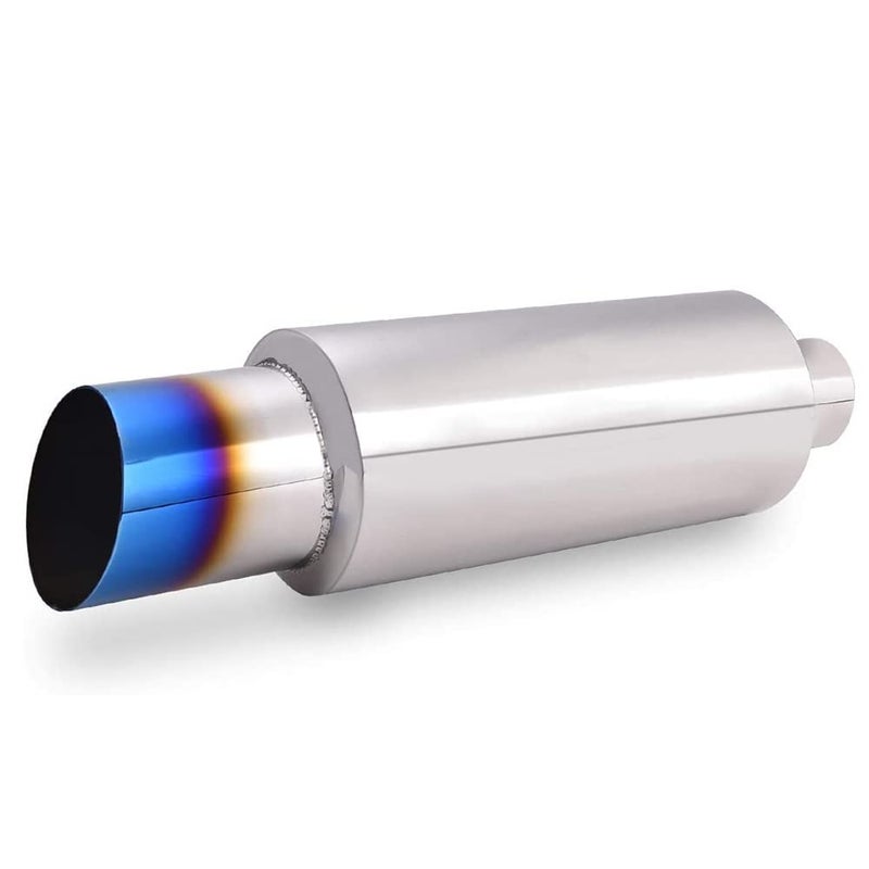 SPELAB Exhaust Muffler 2.0 Inch Inlet 3.0 Inch Outlet - Stainless Steel Exhaust Tip N1 Burnt Type for Universal Fitment on Most Cars, Sedans, and Trucks - 14.8â€ Overall Length - Image 1